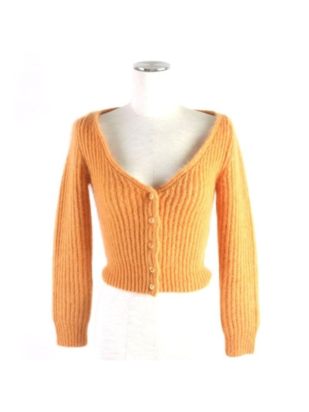 Celine 2021 2 A38 T377 N Mohair Silk Cropped Knit Cardigan Orange XS
